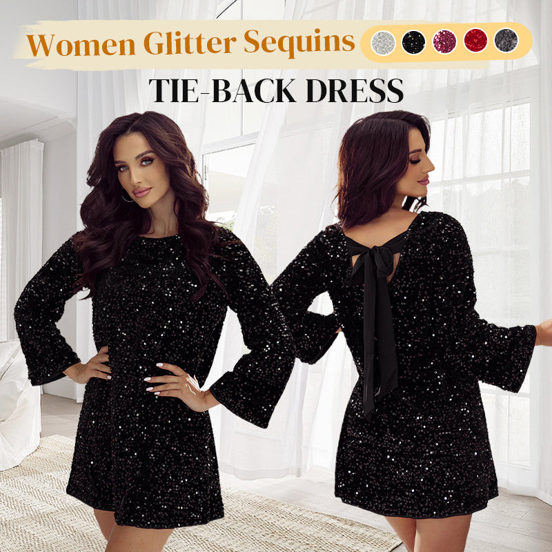 🎅Pre-Xmas Specials🎄 Long Sleeve Loose Sequined Tie-back Dress