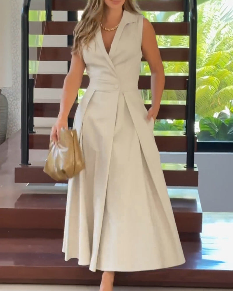 Sleeveless Solid Color Lapel Midi Dresses✈️Buy 2 free shipping