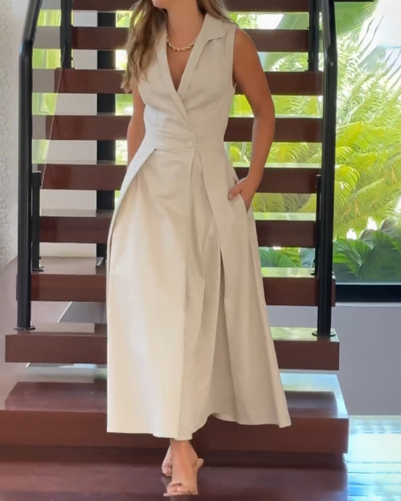 Sleeveless Solid Color Lapel Midi Dresses✈️Buy 2 free shipping