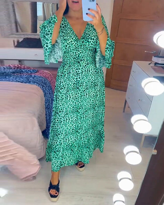 🌸Spring Specials🌸 Women's Cotton Wrap Dress with leopard pattern