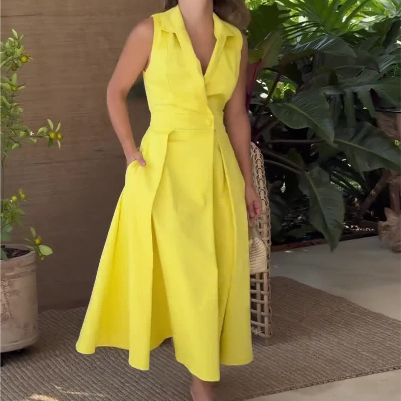 Sleeveless Solid Color Lapel Midi Dresses✈️Buy 2 free shipping