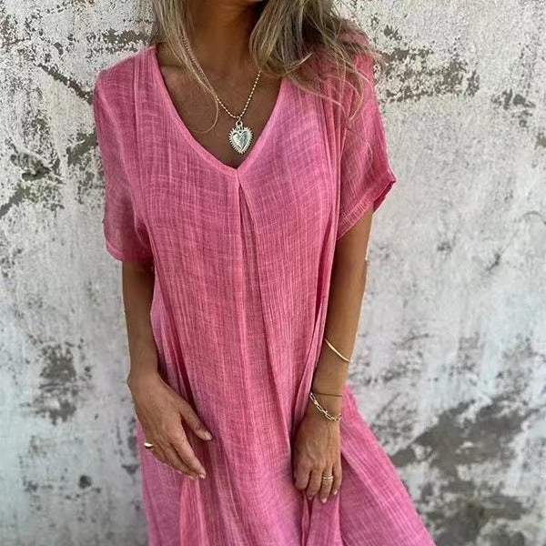 🌸Spring Specials💐 Women's Loose V-neck Cotton Linen Dress