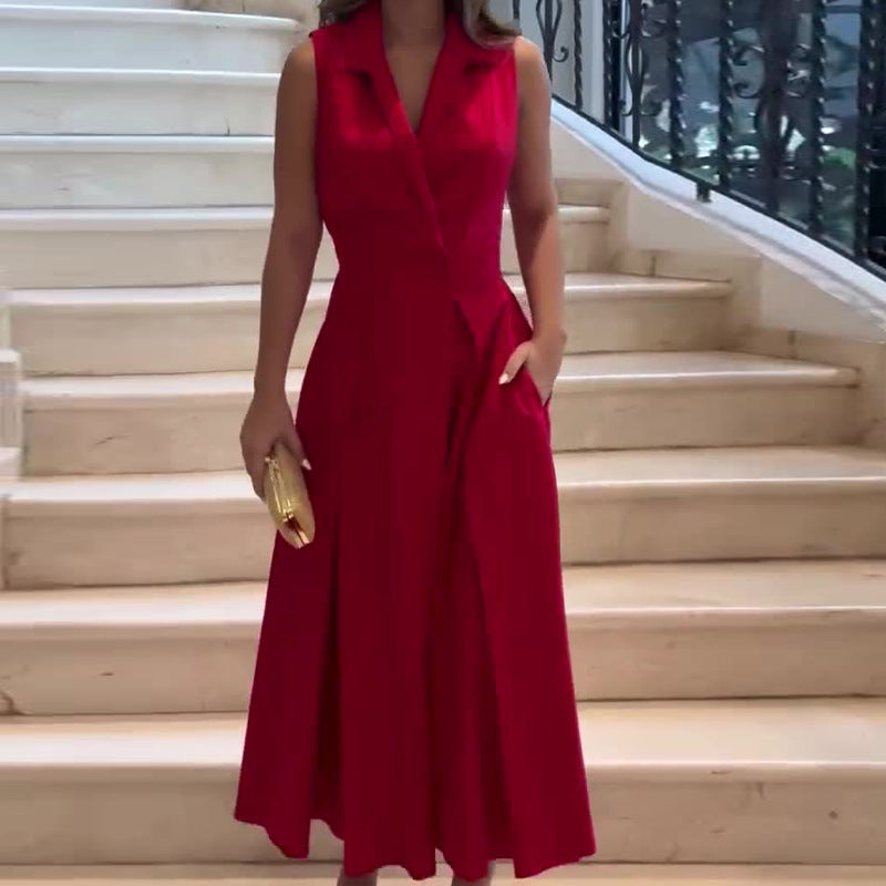 Sleeveless Solid Color Lapel Midi Dresses✈️Buy 2 free shipping