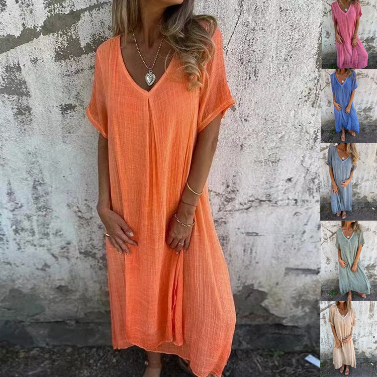 🌸Spring Specials💐 Women's Loose V-neck Cotton Linen Dress