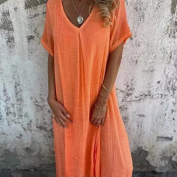 🌸Spring Specials💐 Women's Loose V-neck Cotton Linen Dress