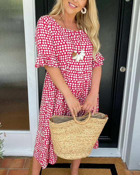 🌸Spring Specials🌸 Round Neck Polka Dot Print Midi Dress