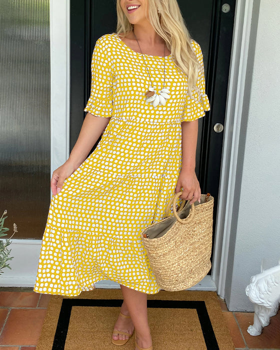 🌸Spring Specials🌸 Round Neck Polka Dot Print Midi Dress