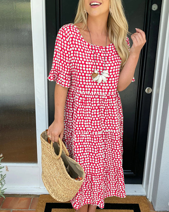 🌸Spring Specials🌸 Round Neck Polka Dot Print Midi Dress