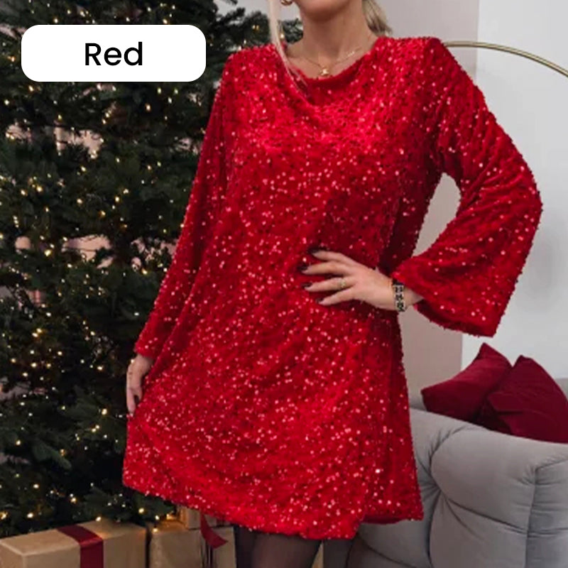 🎅Pre-Xmas Specials🎄 Long Sleeve Loose Sequined Tie-back Dress