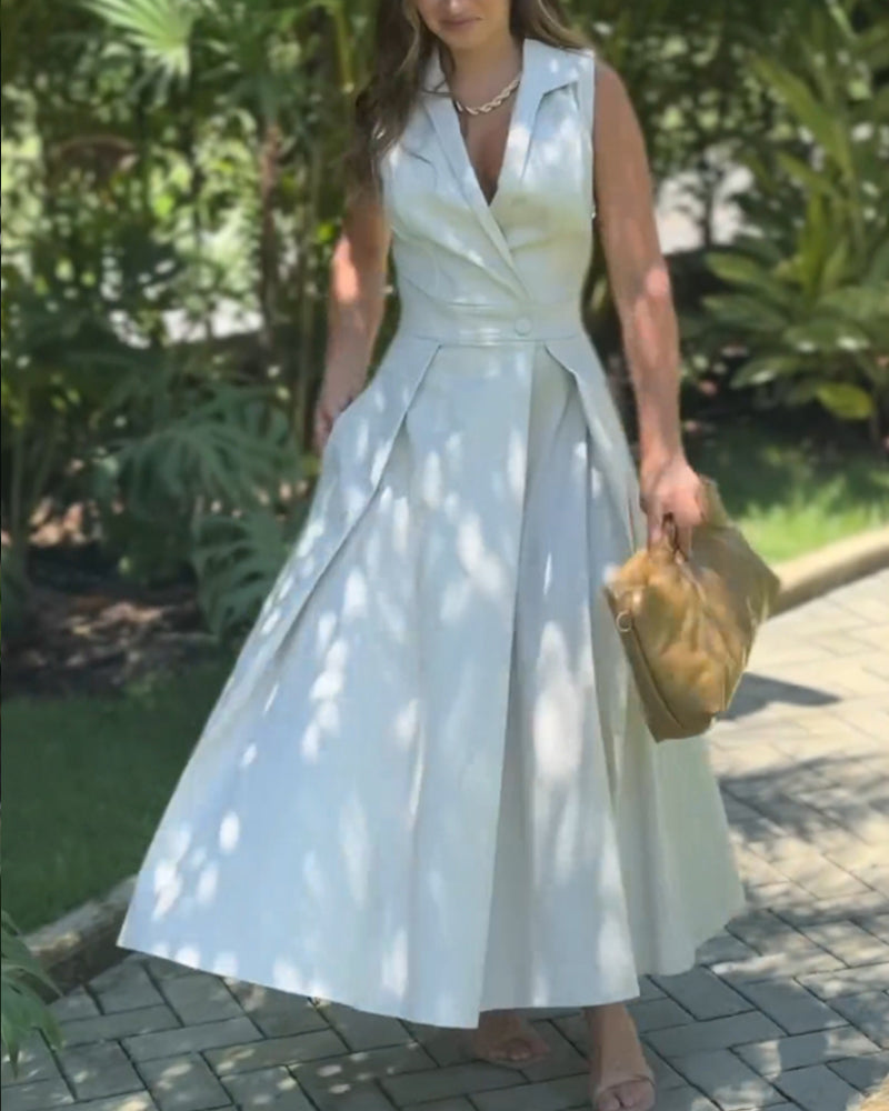 Sleeveless Solid Color Lapel Midi Dresses✈️Buy 2 free shipping