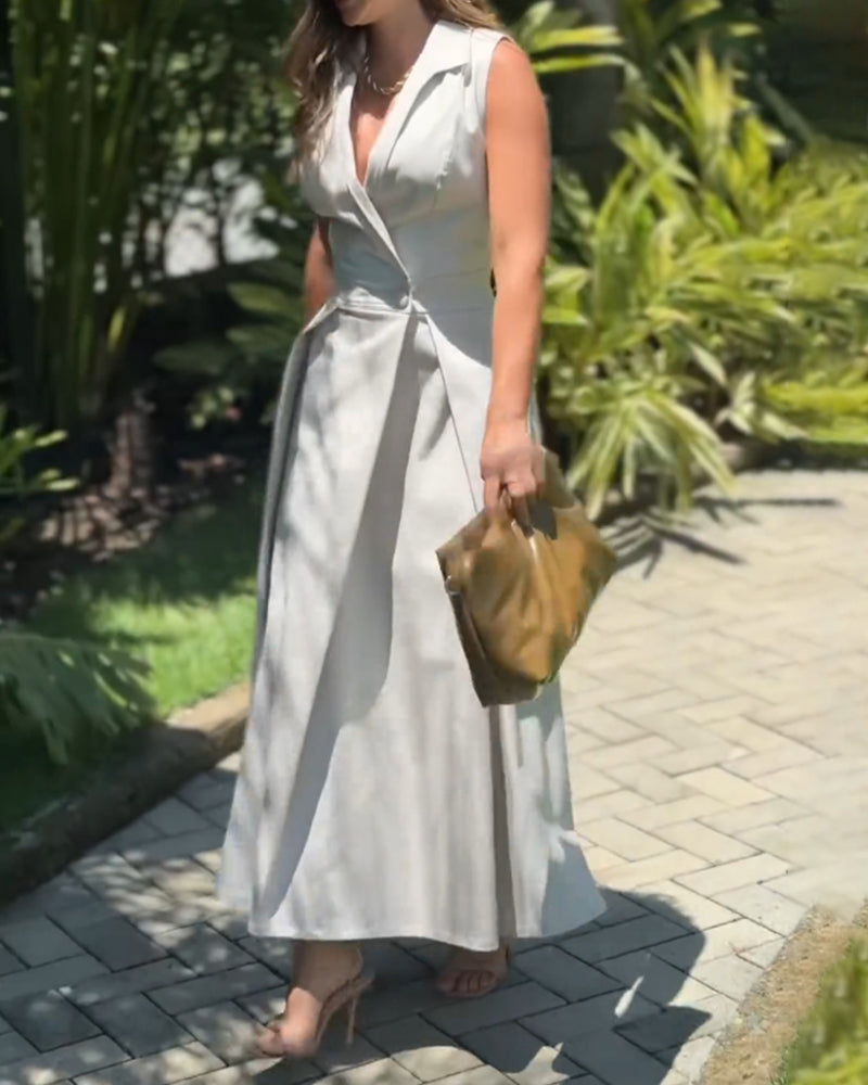 Sleeveless Solid Color Lapel Midi Dresses✈️Buy 2 free shipping