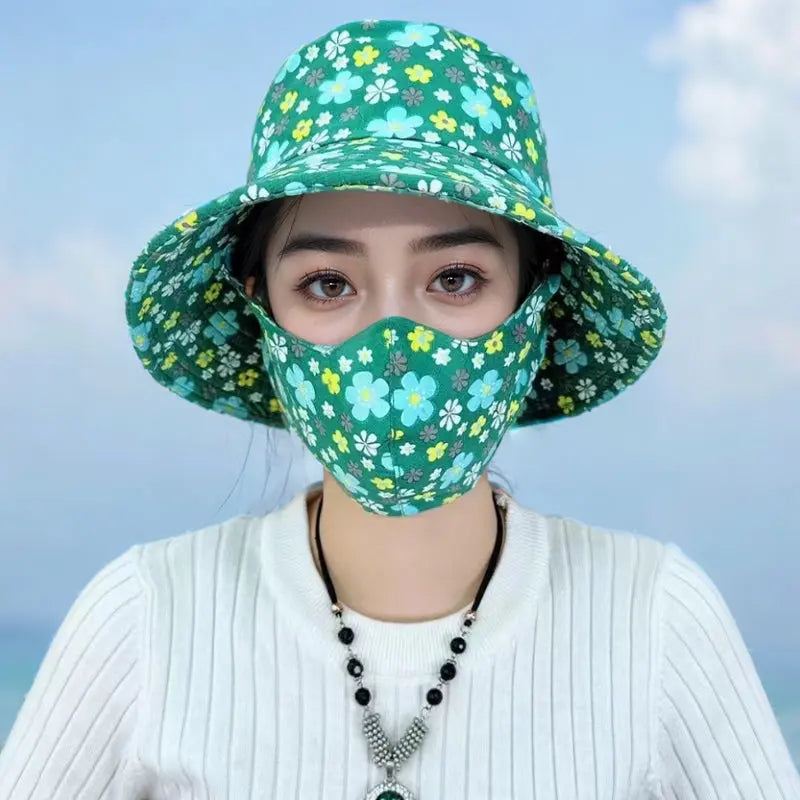 š„Hot Sale 80% offš„Floral Large Brimmed Sun Hat with Mask spiyle
