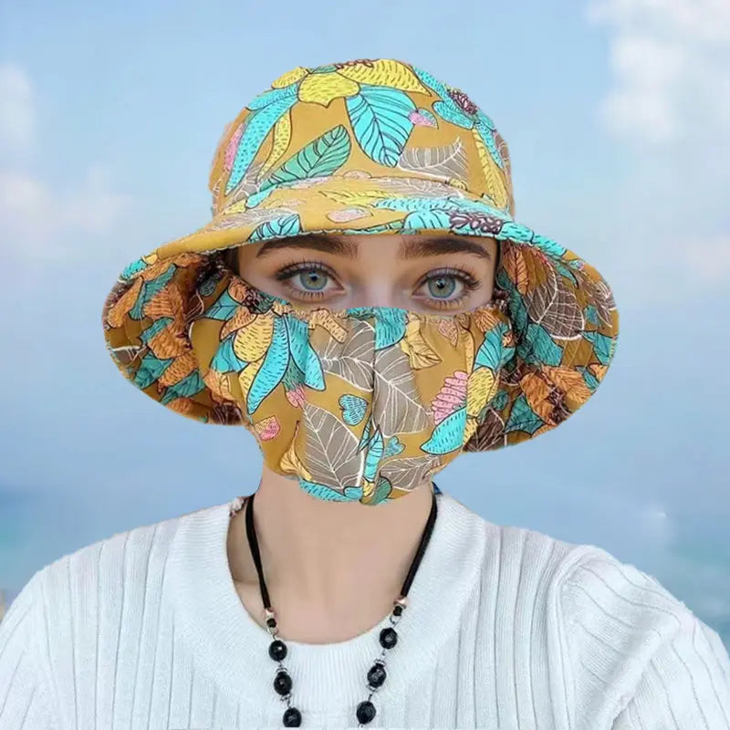 š„Hot Sale 80% offš„Floral Large Brimmed Sun Hat with Mask spiyle