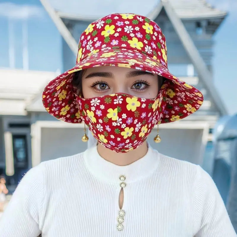 š„Hot Sale 80% offš„Floral Large Brimmed Sun Hat with Mask spiyle