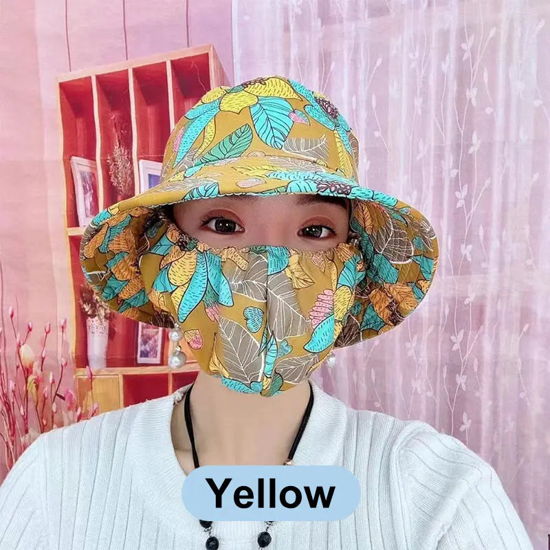 š„Hot Sale 80% offš„Floral Large Brimmed Sun Hat with Mask spiyle