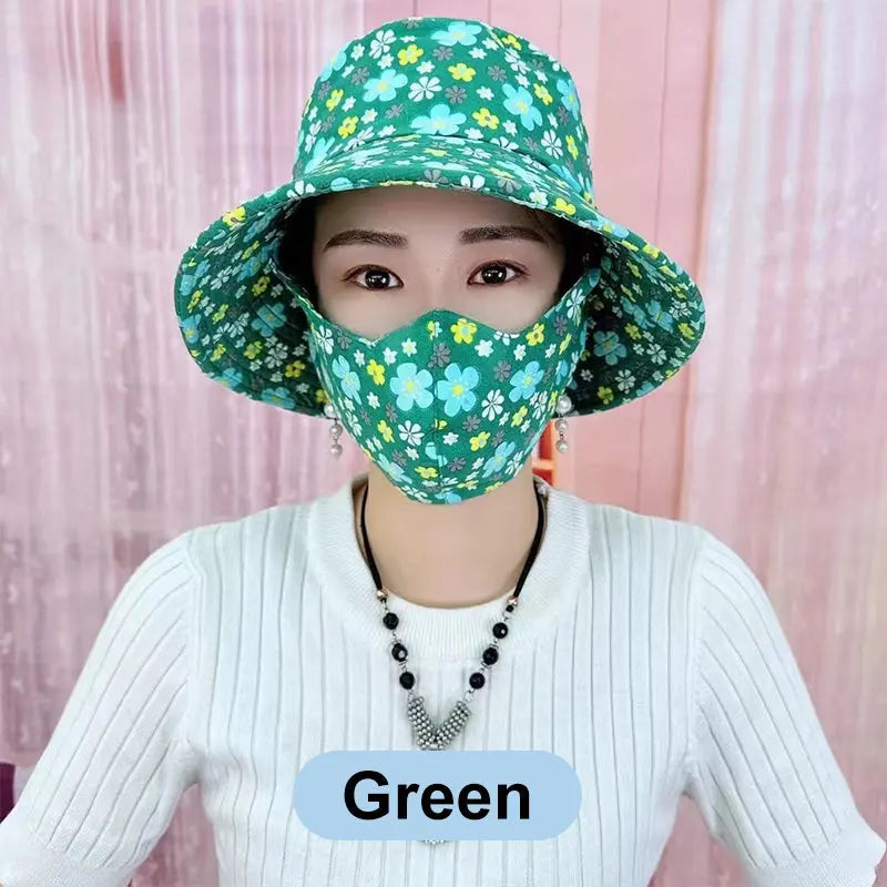 š„Hot Sale 80% offš„Floral Large Brimmed Sun Hat with Mask spiyle