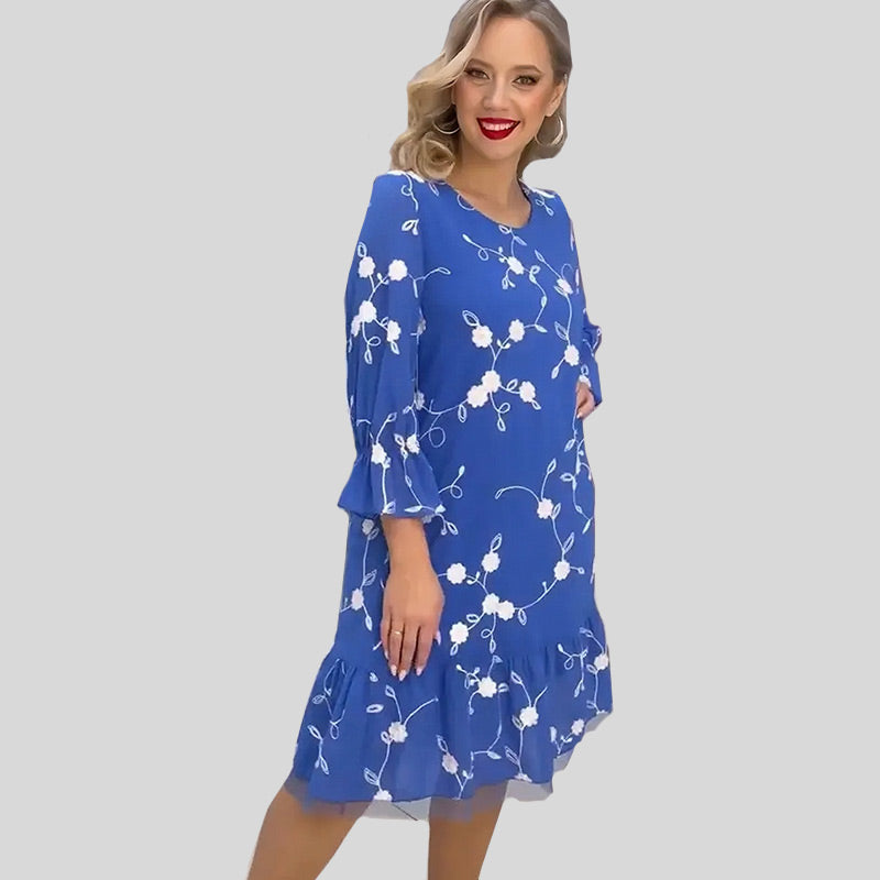 Women's Summer Printed Floral Dress with Ruffled Hem spiyle