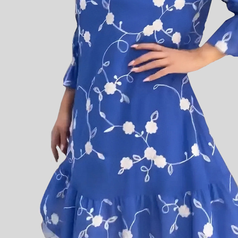 Women's Summer Printed Floral Dress with Ruffled Hem spiyle