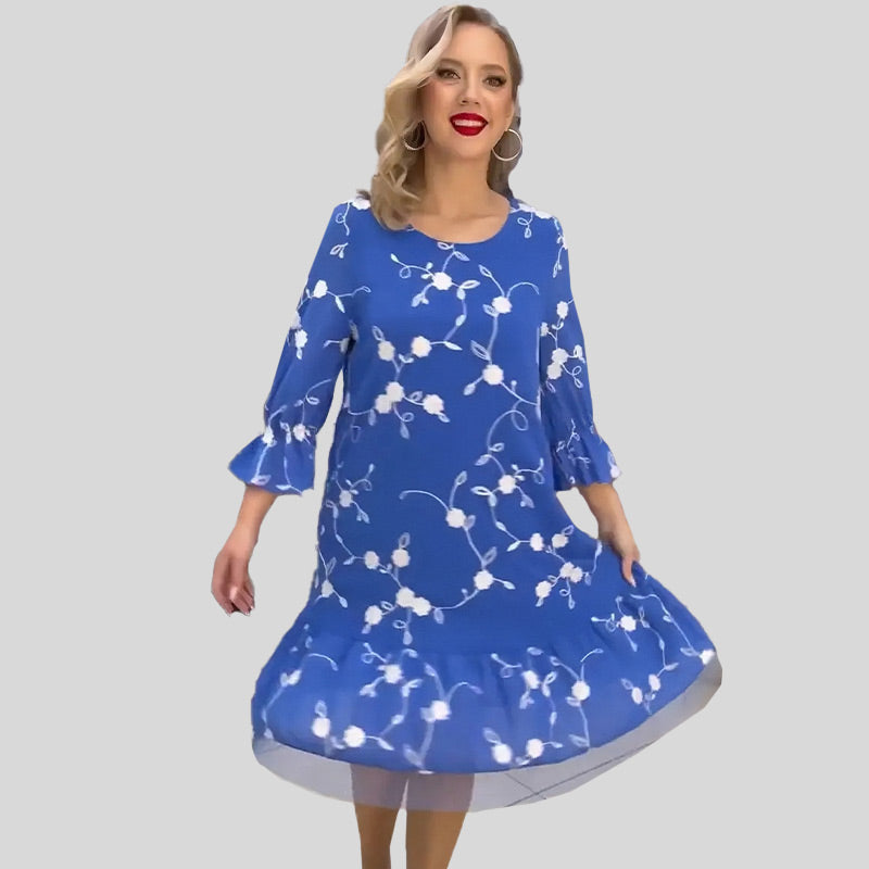 Women's Summer Printed Floral Dress with Ruffled Hem spiyle