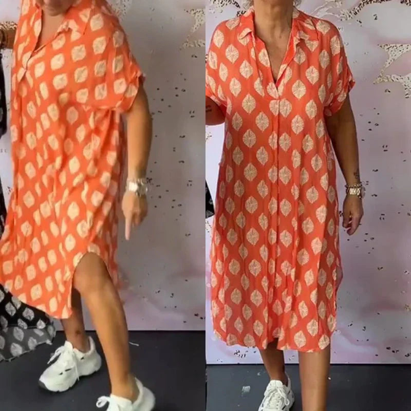 š„ćBUY 2 Free Shippingļ¼ćš„Womenās Lapel Short-Sleeve Print Slit Hem Dress spiyle