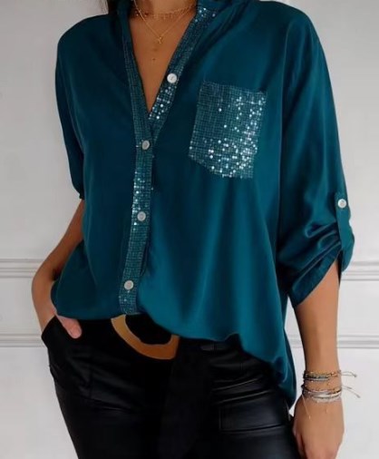 š„2025 HOT SALEš„ Casual patchwork top with sequins