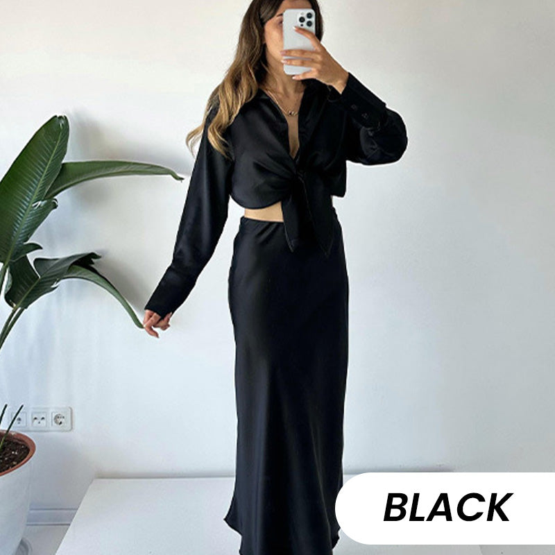 Shirt & Pleated Midi Skirt 2-Piece Set