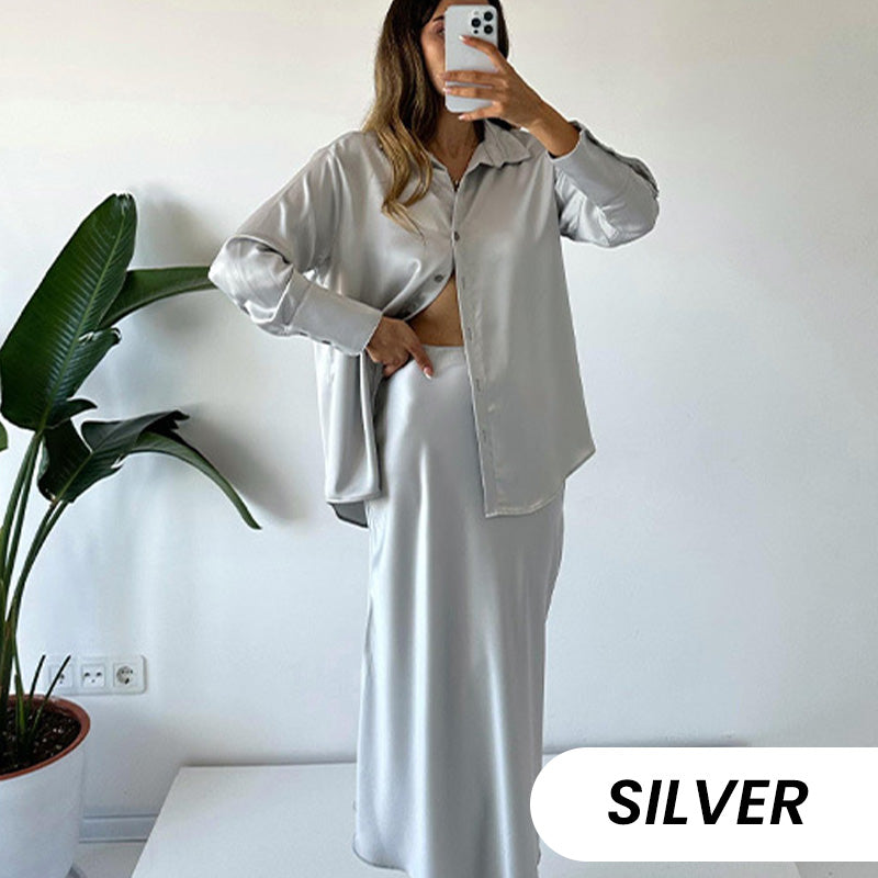 Shirt & Pleated Midi Skirt 2-Piece Set
