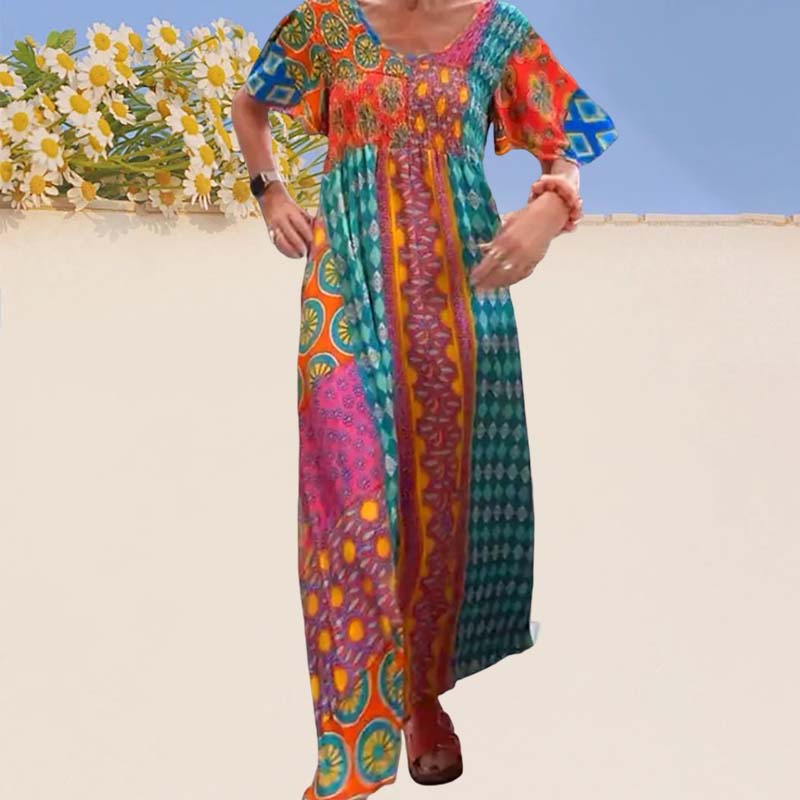 🔥49% OFF🔥Women’s Bohemian Patchwork Colorful Maxi Dress