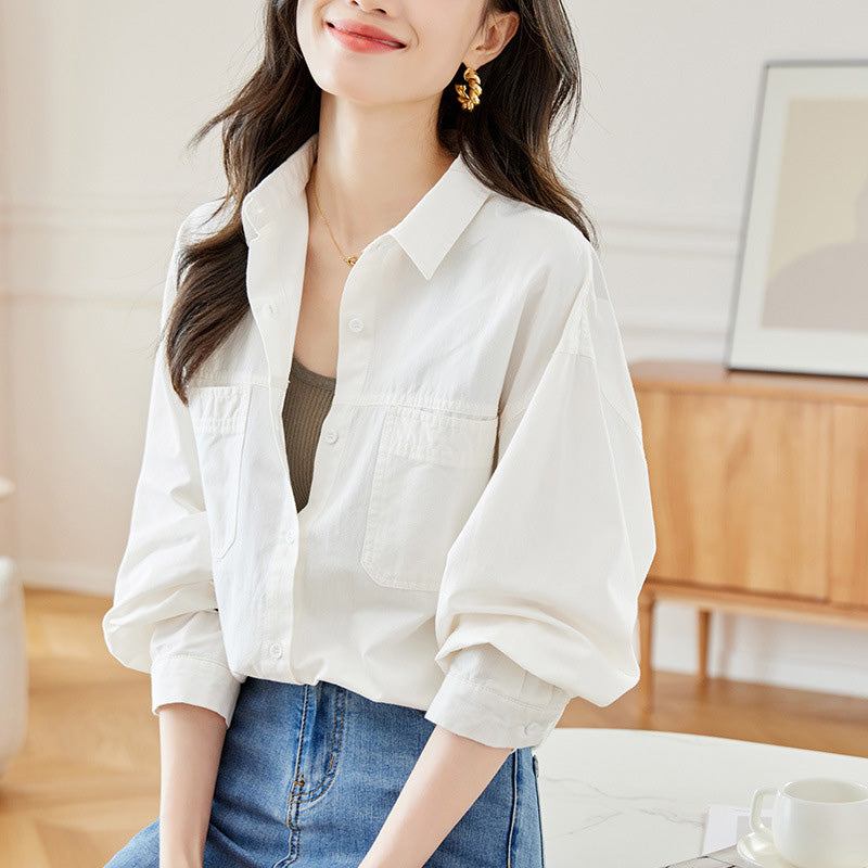Casual Solid Women's Shirts with Flip Collar