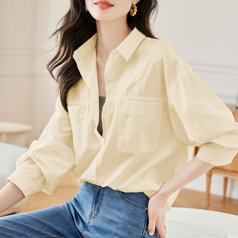 Casual Solid Women's Shirts with Flip Collar