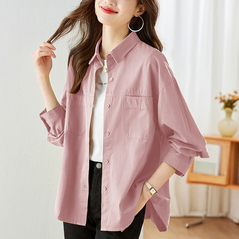 Casual Solid Women's Shirts with Flip Collar