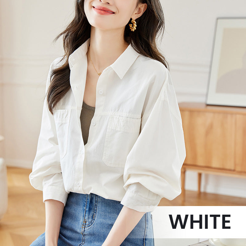 Casual Solid Women's Shirts with Flip Collar