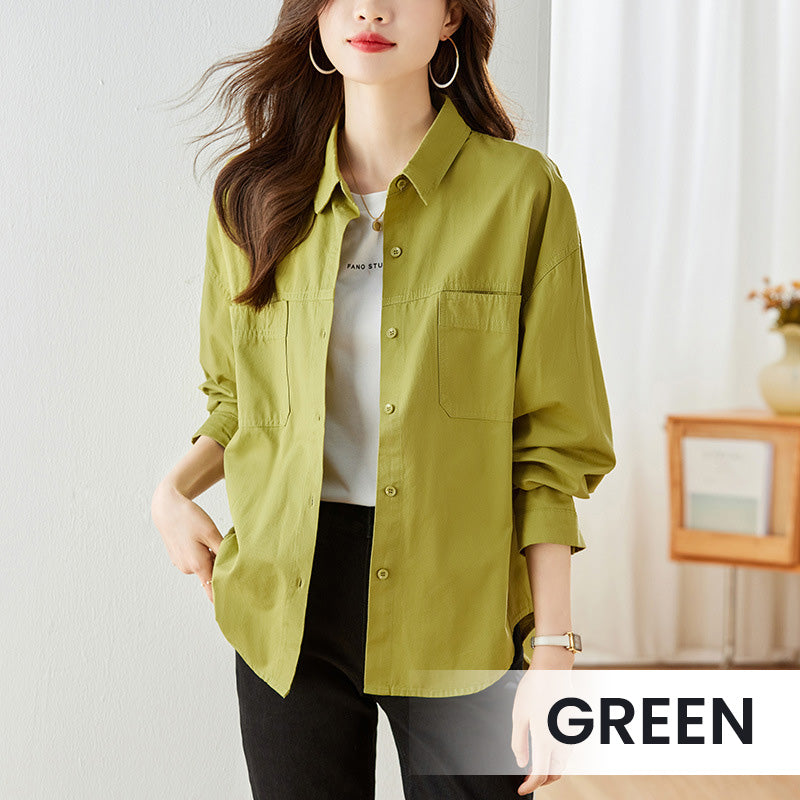 Casual Solid Women's Shirts with Flip Collar