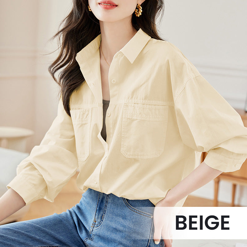 Casual Solid Women's Shirts with Flip Collar