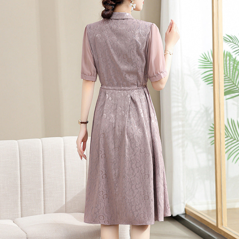Fashion Breathable Printed Botton-Down Tie Waist Dress