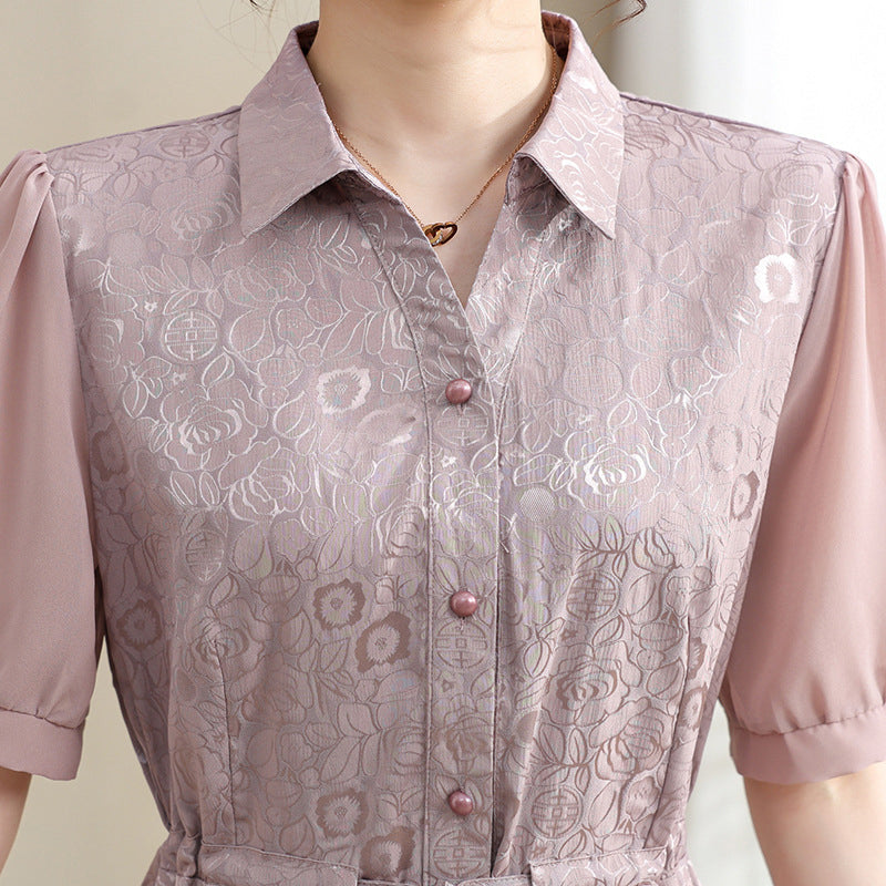 Fashion Breathable Printed Botton-Down Tie Waist Dress