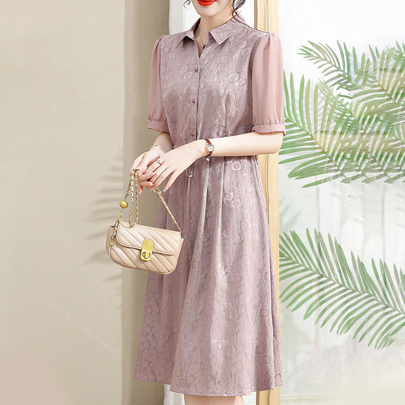 Fashion Breathable Printed Botton-Down Tie Waist Dress