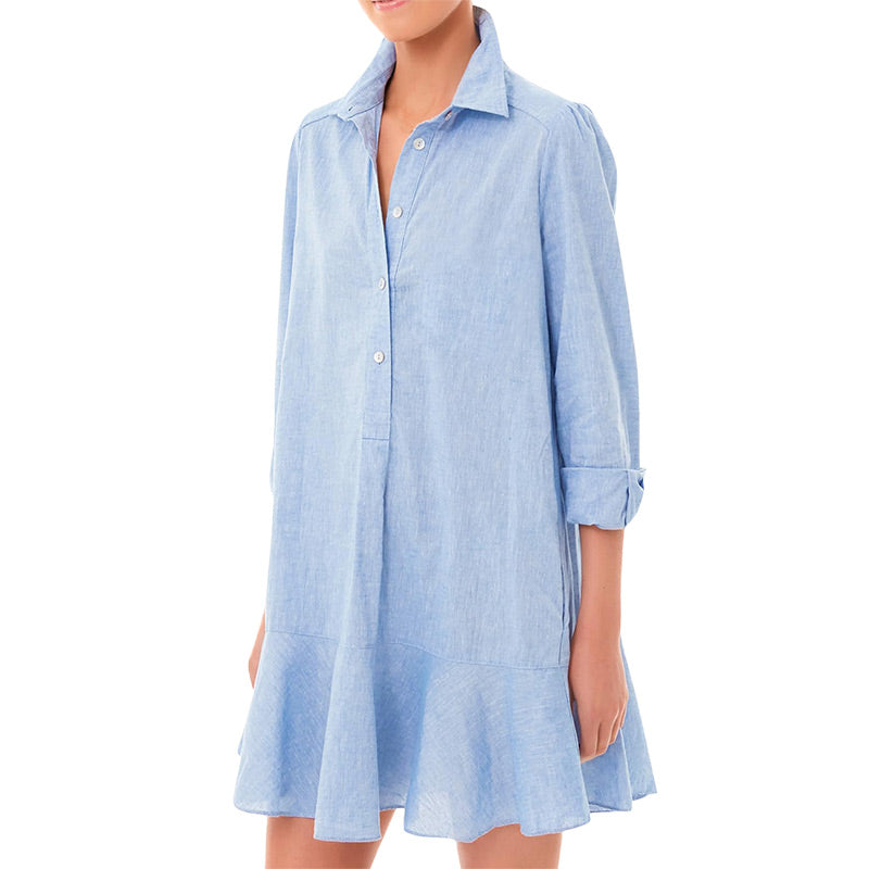 Women's Solid Color Long-Sleeve Lapel Shirt with Ruffled Hem