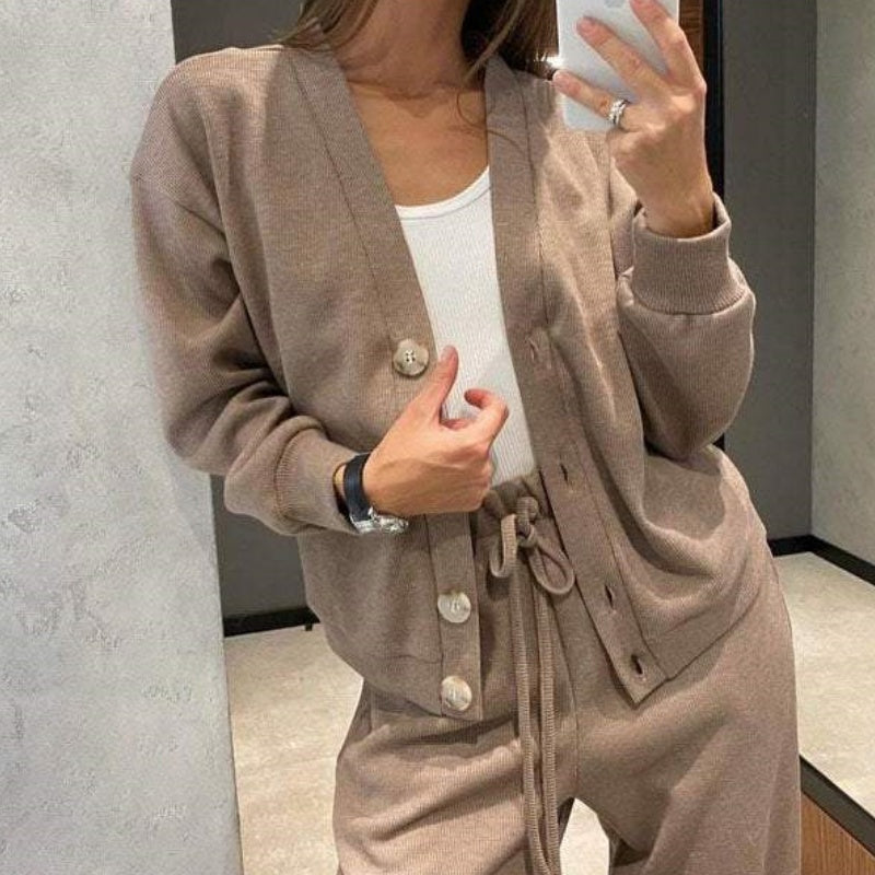🎁 free shipping🔥Women's Knitted Buttoned Jacket and Pants Two-piece Set