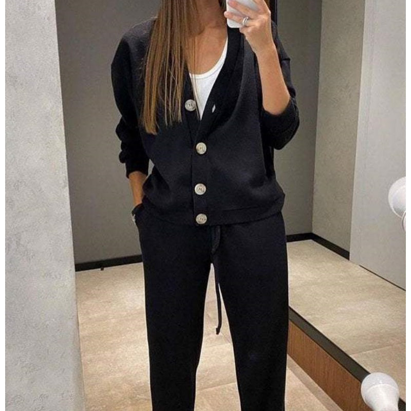 🎁 free shipping🔥Women's Knitted Buttoned Jacket and Pants Two-piece Set