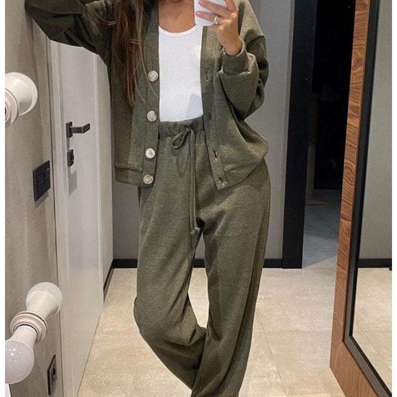 🎁 free shipping🔥Women's Knitted Buttoned Jacket and Pants Two-piece Set
