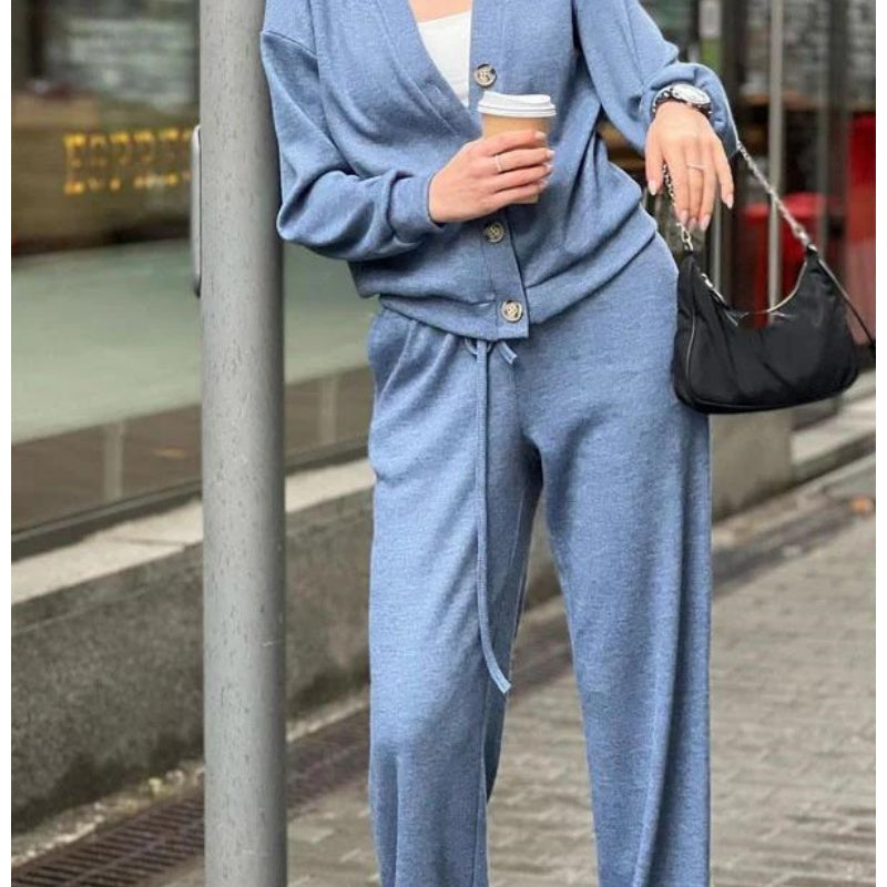 🎁 free shipping🔥Women's Knitted Buttoned Jacket and Pants Two-piece Set