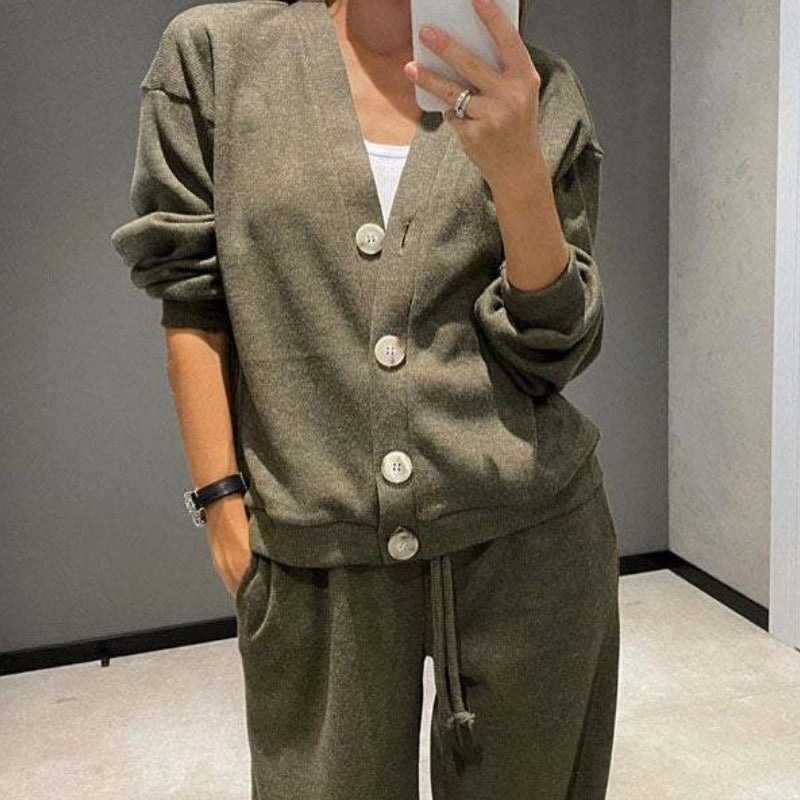 🎁 free shipping🔥Women's Knitted Buttoned Jacket and Pants Two-piece Set