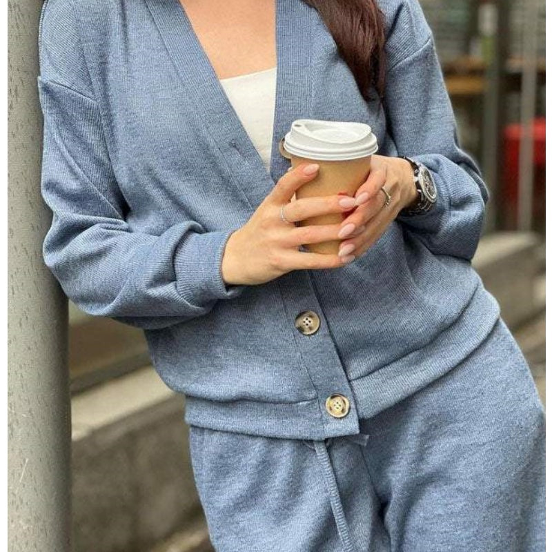 🎁 free shipping🔥Women's Knitted Buttoned Jacket and Pants Two-piece Set