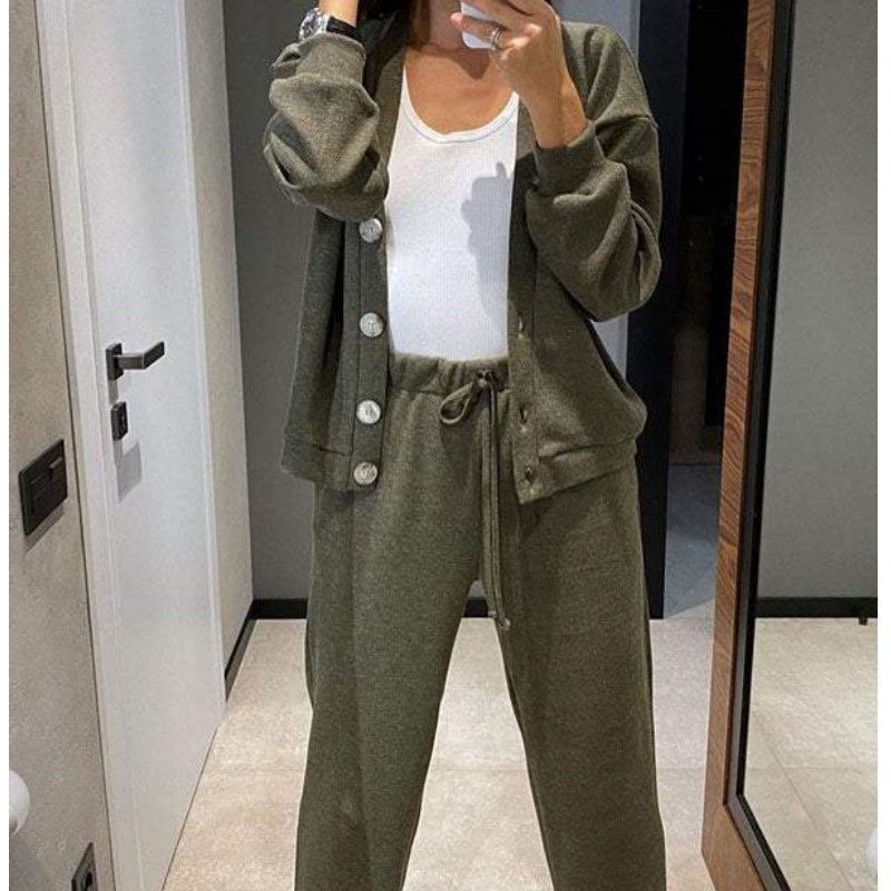 🎁 free shipping🔥Women's Knitted Buttoned Jacket and Pants Two-piece Set