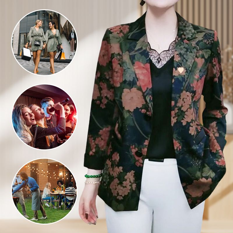 free shipping📦Women’s Stylish Flower Print Lightweight Suit Jacket