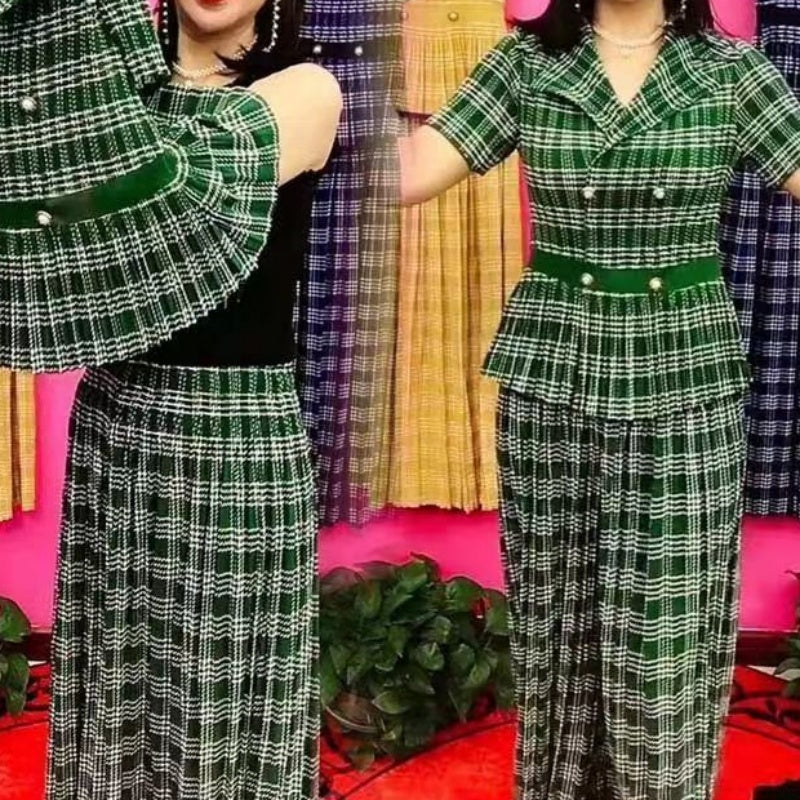 Women’s Trendy Plaid Two-Piece Set Short Sleeve Top & Skirt📦free shipping