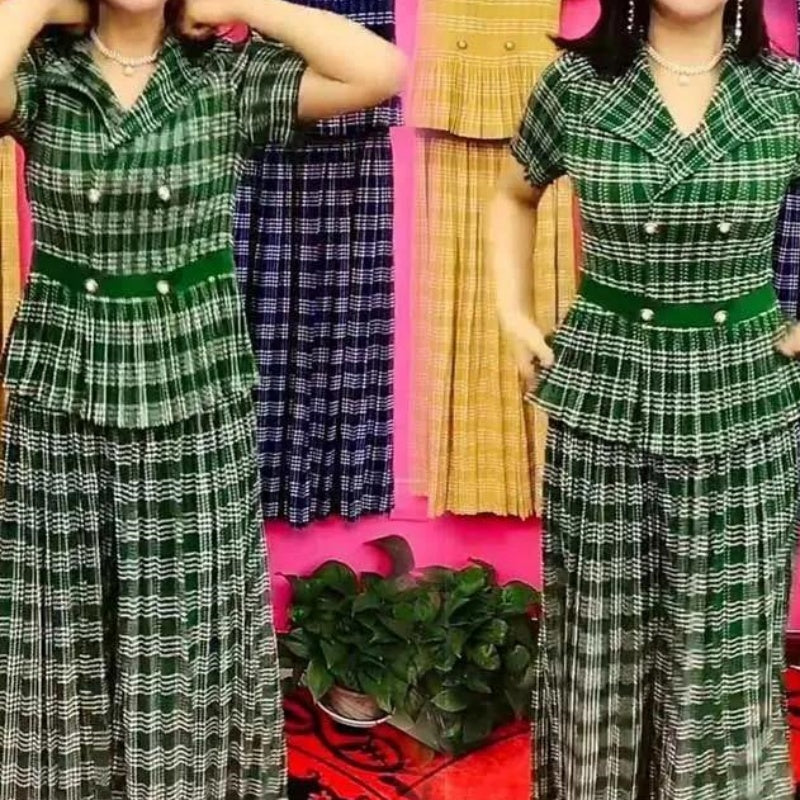 Women’s Trendy Plaid Two-Piece Set Short Sleeve Top & Skirt📦free shipping