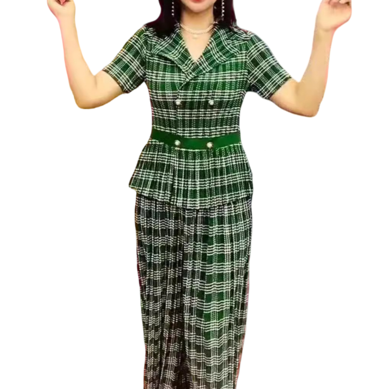 Women’s Trendy Plaid Two-Piece Set Short Sleeve Top & Skirt📦free shipping