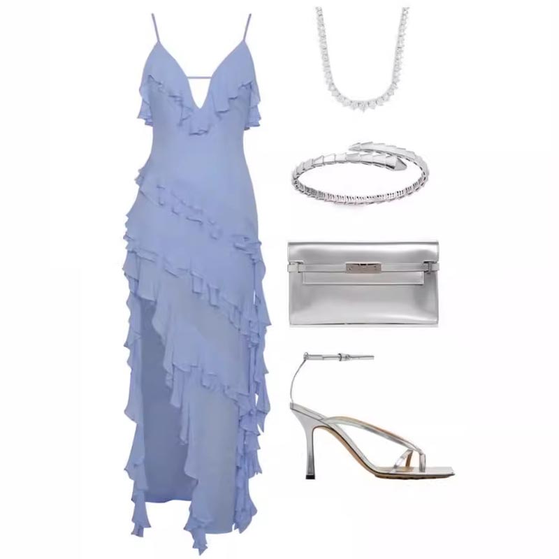 Lady's Monochrome Sexy Evening Dress